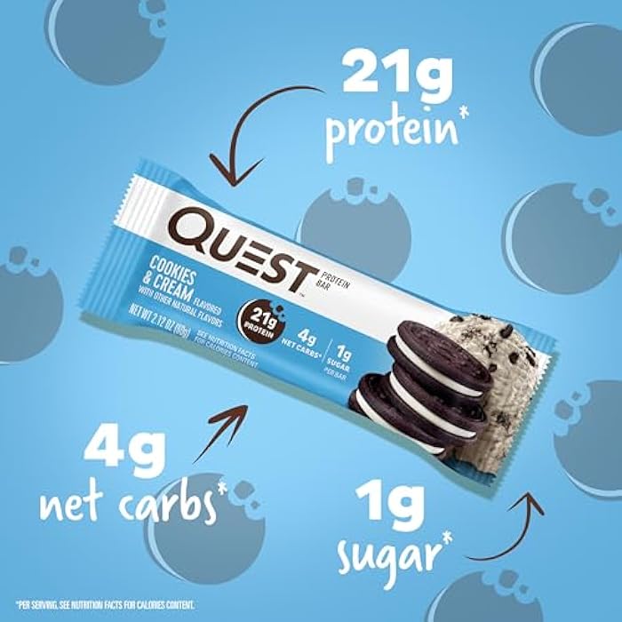 Quest Nutrition Cookies & Cream Protein Bars, 21g Protein, 4g Net Carbs, 1g Sugar, High Fiber, Gluten Free, Keto Friendly, 4 Count - Image 4