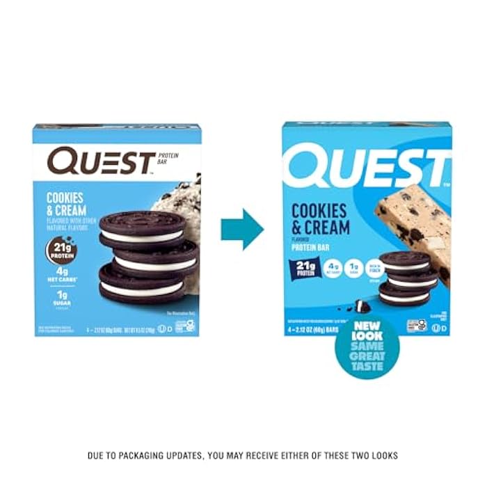 Quest Nutrition Cookies & Cream Protein Bars, 21g Protein, 4g Net Carbs, 1g Sugar, High Fiber, Gluten Free, Keto Friendly, 4 Count - Image 3