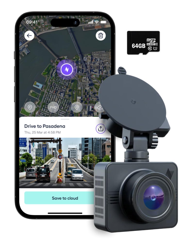 Nexar Beam GPS Dash Cam - 1 Year Nexar App Subscription Included - Unlimited Cloud Storage, Drive Recordings, Parking Mode, Night Vision, All Inside The Nexar App - WiFi HD Front Dash Cam (64 GB SD) - Image 1