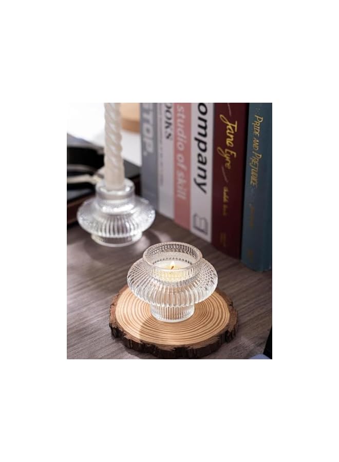 The Bros Taper Glass Candle Holder Set of 6, Versatile Design for Taper Candles & Tea Lights, Elegant Glass Candlestick Holders for Wedding, Party, & Holiday Decor (Clear) - Image 3