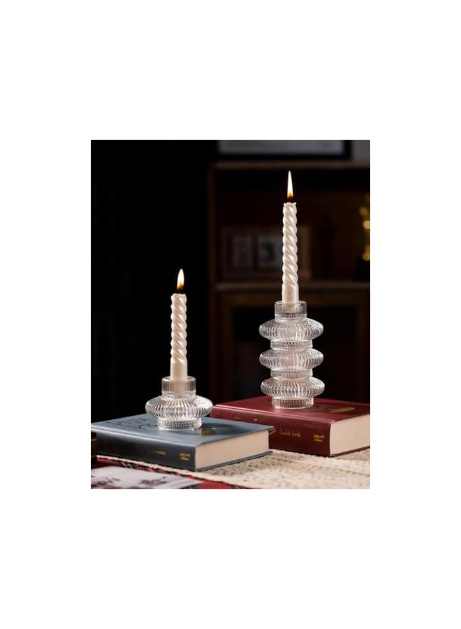 The Bros Taper Glass Candle Holder Set of 6, Versatile Design for Taper Candles & Tea Lights, Elegant Glass Candlestick Holders for Wedding, Party, & Holiday Decor (Clear) - Image 2