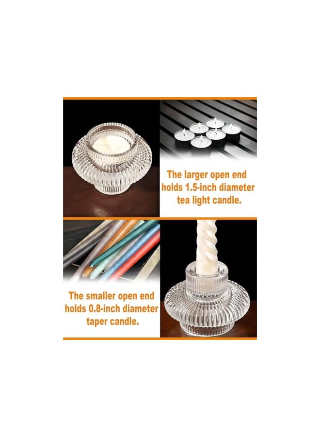 The Bros Taper Glass Candle Holder Set of 6, Versatile Design for Taper Candles & Tea Lights, Elegant Glass Candlestick Holders for Wedding, Party, & Holiday Decor (Clear) - Image 5