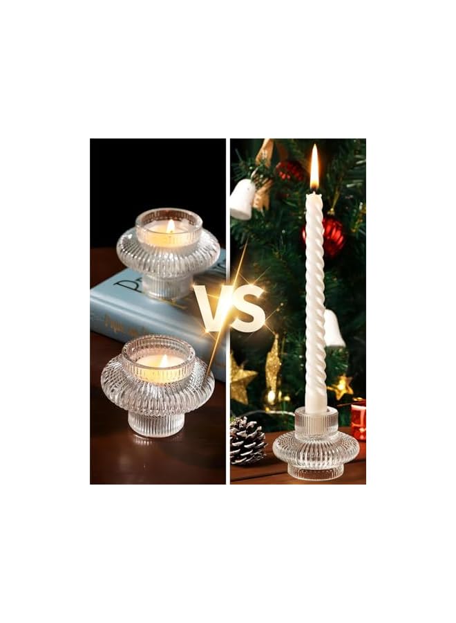 The Bros Taper Glass Candle Holder Set of 6, Versatile Design for Taper Candles & Tea Lights, Elegant Glass Candlestick Holders for Wedding, Party, & Holiday Decor (Clear) - Image 4