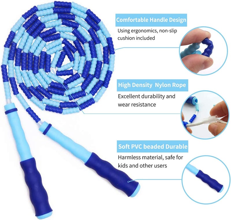 Leeboom Jump Rope, Adjustable Length Tangle-Free Segmented Soft Beaded Skipping Rope, Fitness Jump Rope for Kids, Man, and Women Weight Loss 9.2 Feet - Image 3