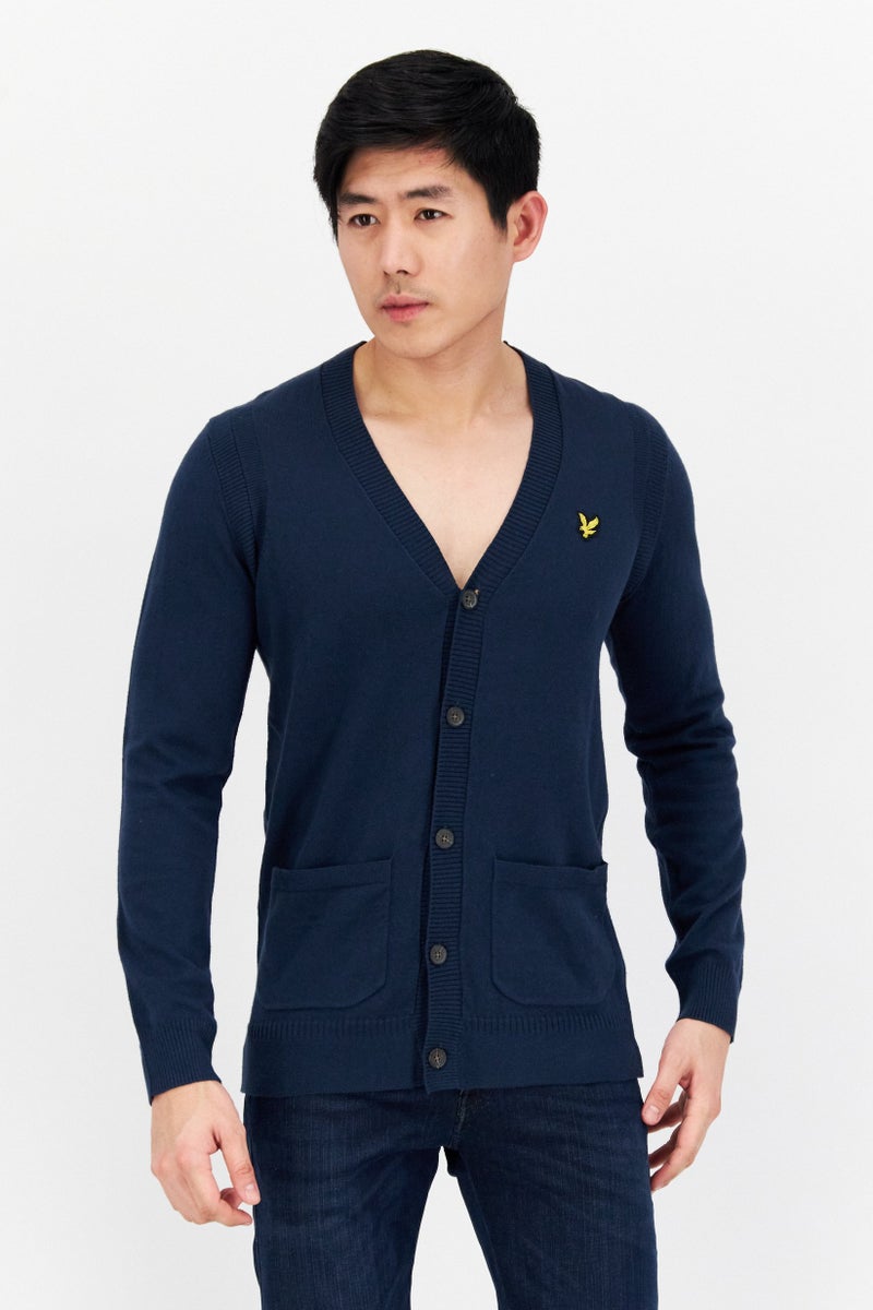 Lyle & Scott Men V-Neck Long Sleeve Cardigan, Navy  - Image 1