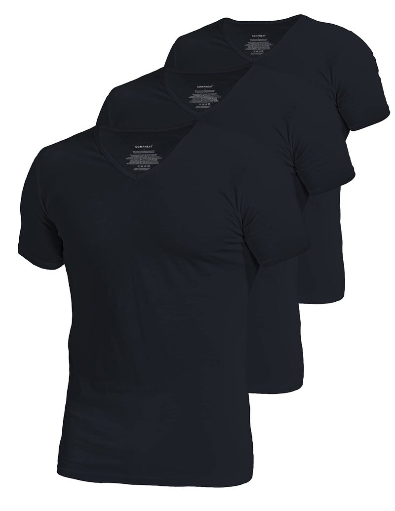 Comfneat Men's 3-Pack Undershirts Stretchy Cotton Spandex V-Neck T-Shirts (Black V-Neck 3-Pack, XL) - Image 1