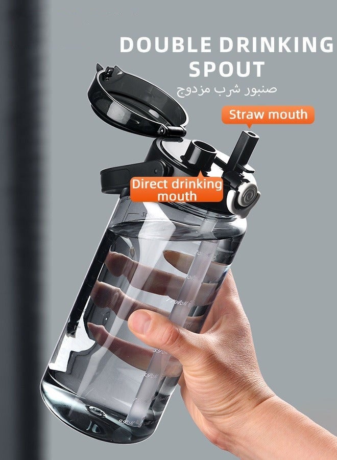 دوركو 1.5L زجاجة المياه الرياضية مع علامة الوقت والشرب مزدوج، كأس مياه رياضية مقاومة للتسرب مع مقبض وشاي، زجاجة صالة رياضية محمولة للصالة الرياضية، السفر، المنزل، المدرسة، BPA مجانية، قفل آمن - Image 2