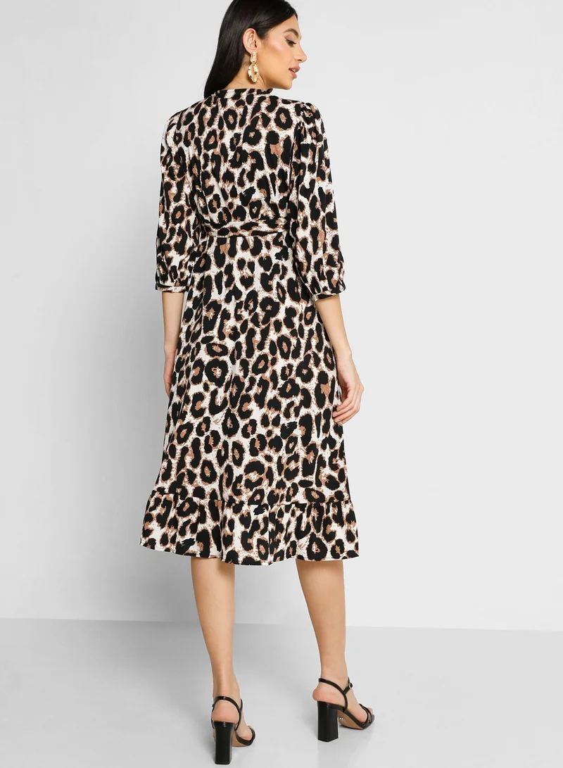 Only Maternity Tie Detail Ruffle Hem Wrap Dress