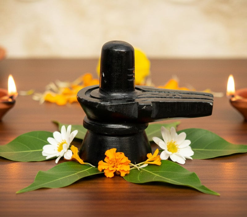 ESPLANADE Black Stone Shiva Lingam Shiv Ling Marble Idol Murti Statue Moorti - 3 Inch - Image 1