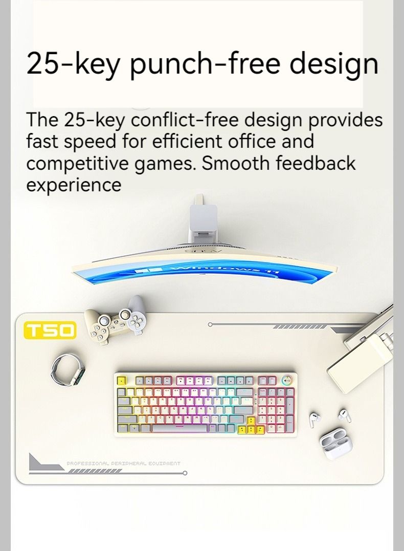 M MIAOYAN M MIAOYAN new T50 mechanical keyboard green axis three-color keyboard e-sports RGB three-mode wired keyboard  - Image 4