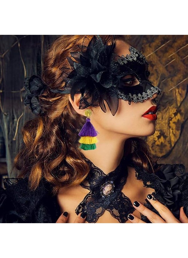 INENIMARTJ - Mardi Gras Earrings For Women,Mardi Gras Dangle Earrings Mardi Gras Accessories Carnival Earrings Mardi Gras Jewelry For Fat Tuesday Celebrations Cosplay Party (A) - Image 1