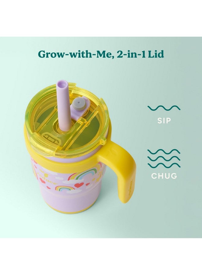 REDUCE 14 Oz Coldee Kids Tumbler with Lid and Straw - Coldee Insulated Travel Mug - Spill-Proof, Sweatproof Stainless Steel, BPA-Free - Includes Handle, Reusable Silicone Straw - Rainbow Sky - Image 4