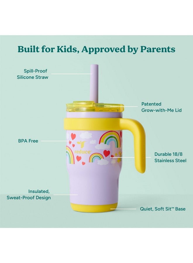 REDUCE 14 Oz Coldee Kids Tumbler with Lid and Straw - Coldee Insulated Travel Mug - Spill-Proof, Sweatproof Stainless Steel, BPA-Free - Includes Handle, Reusable Silicone Straw - Rainbow Sky - Image 3