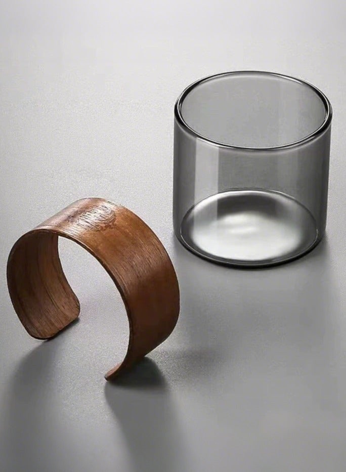 جميسون طقم أكواب شاي زجاجية من 6 قطع، كوب شاي صغير مع غلاف خشبي، كوب شاي وقهوة خفيف الوزن، 150 مل، رمادي فاتح - Image 3