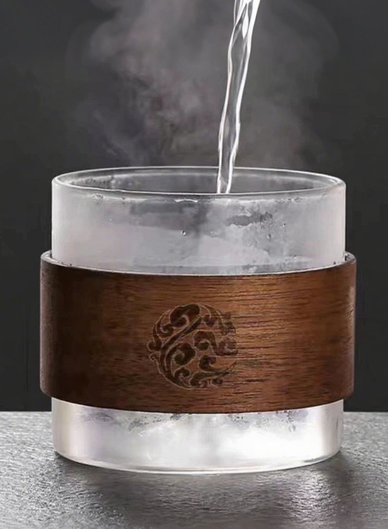 جميسون طقم أكواب شاي زجاجية من 6 قطع، كوب شاي صغير مع غلاف خشبي، كوب شاي وقهوة خفيف الوزن، 150 مل، رمادي فاتح - Image 4