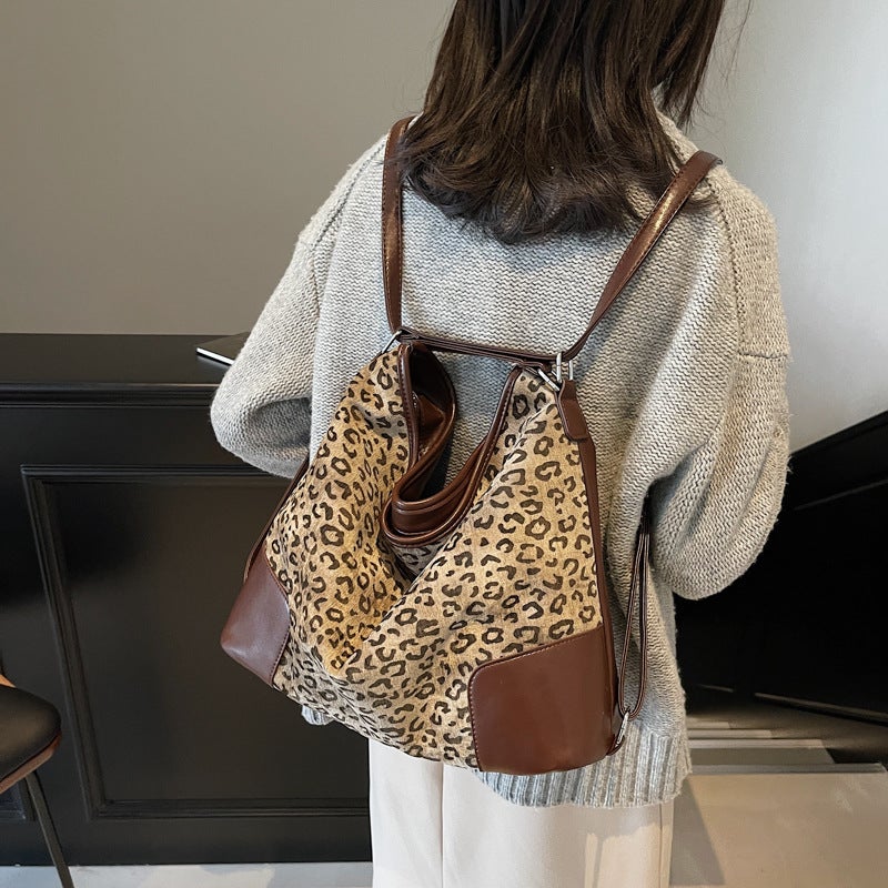 Vintage Leopard Print Small Bag Women'S 2024 Winter New Fashion Shoulder Crossbody Bag Large Capacity Suede Tote Bag - Image 1