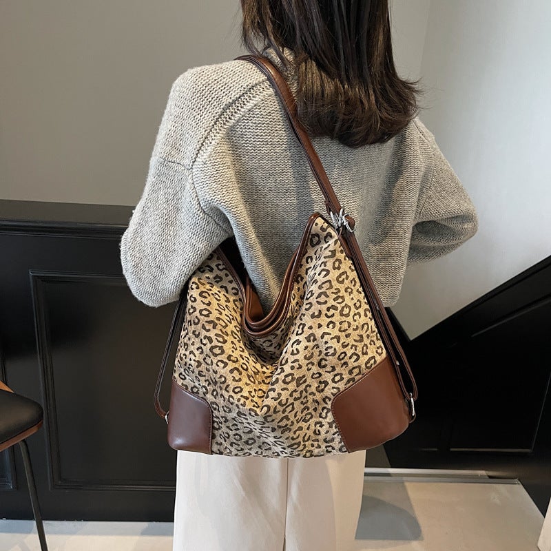 Vintage Leopard Print Small Bag Women'S 2024 Winter New Fashion Shoulder Crossbody Bag Large Capacity Suede Tote Bag - Image 5