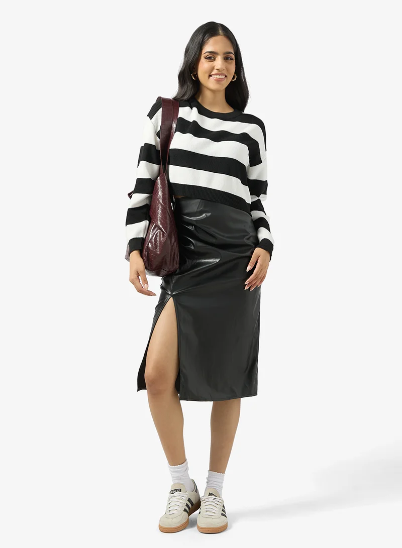 Ginger PU Leather Midi Skirt with Slit