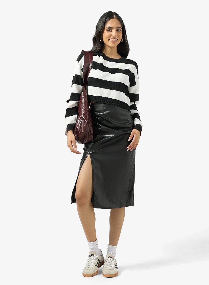 جينجر تنورة ميدي جلد بفتحة - Image 2