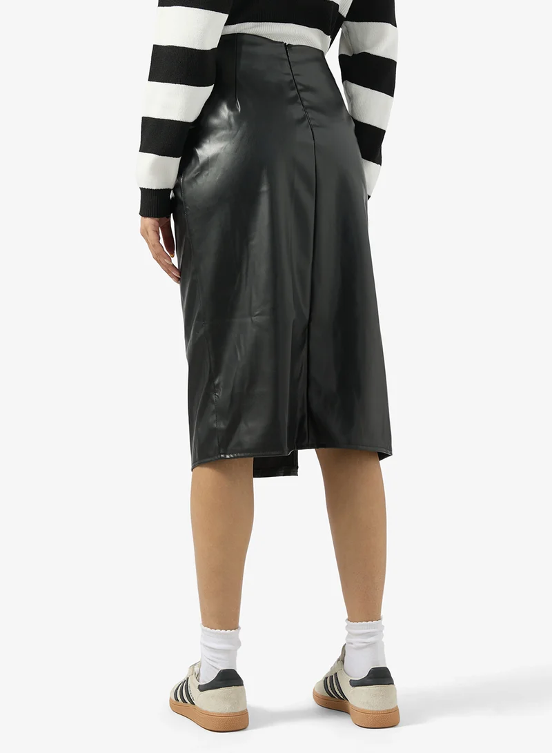 Ginger PU Leather Midi Skirt with Slit