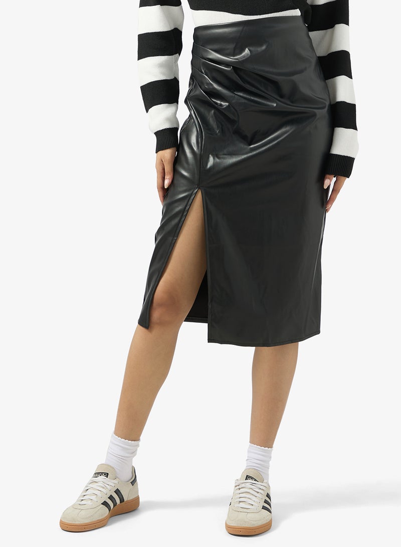 جينجر تنورة ميدي جلد بفتحة - Image 1