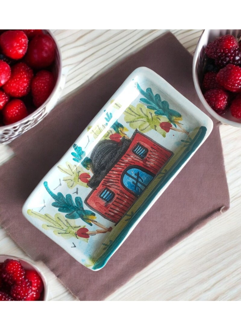 color zone pottery - Pottery and porcelain plate for serving food and decoration. Oven and microwave safe. Hand-painted. Width 20 cm, Length 10 cm. - Image 1