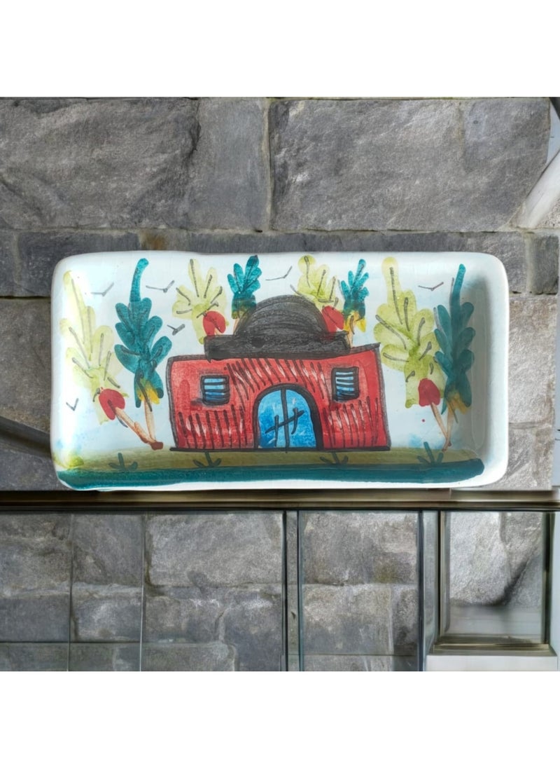 color zone pottery - Pottery and porcelain plate for serving food and decoration. Oven and microwave safe. Hand-painted. Width 20 cm, Length 10 cm. - Image 1
