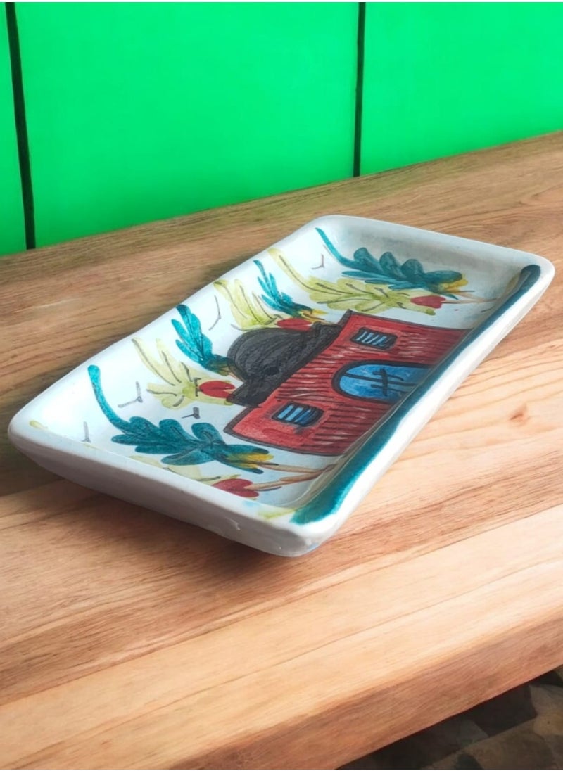 color zone pottery - Pottery and porcelain plate for serving food and decoration. Oven and microwave safe. Hand-painted. Width 20 cm, Length 10 cm. - Image 1