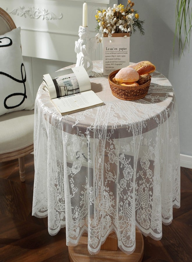 VIRFONOR Gorgeous Round Lace Tablecloth,Vintage Floral Embroidered Table Cloths, Chic Round Table Cover for Wedding Banquet HolidayDinner Tables 60INCH (White) - Image 2
