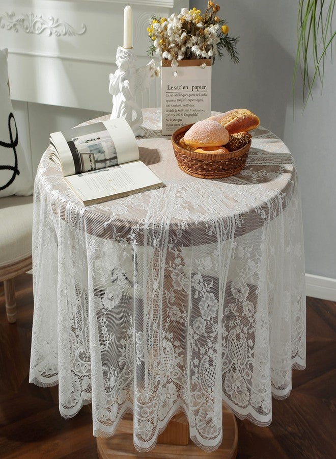VIRFONOR Gorgeous Round Lace Tablecloth,Vintage Floral Embroidered Table Cloths, Chic Round Table Cover for Wedding Banquet HolidayDinner Tables 60INCH (White) - Image 1