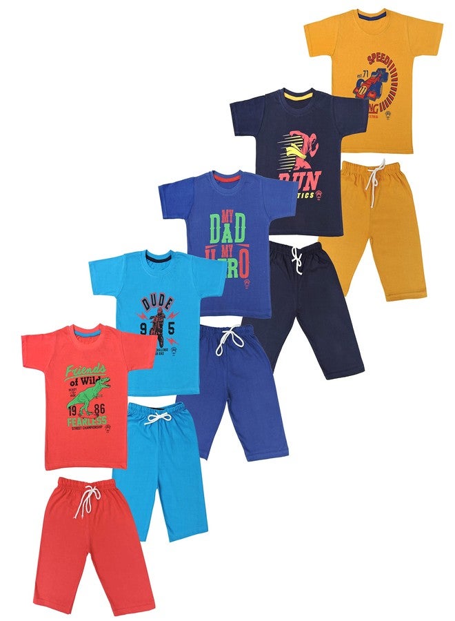 Kiddos Boys Roundneck T-shirt Shorts 3/4 Set Combo Pack Of 5 (2-3 YEARS) - Image 1