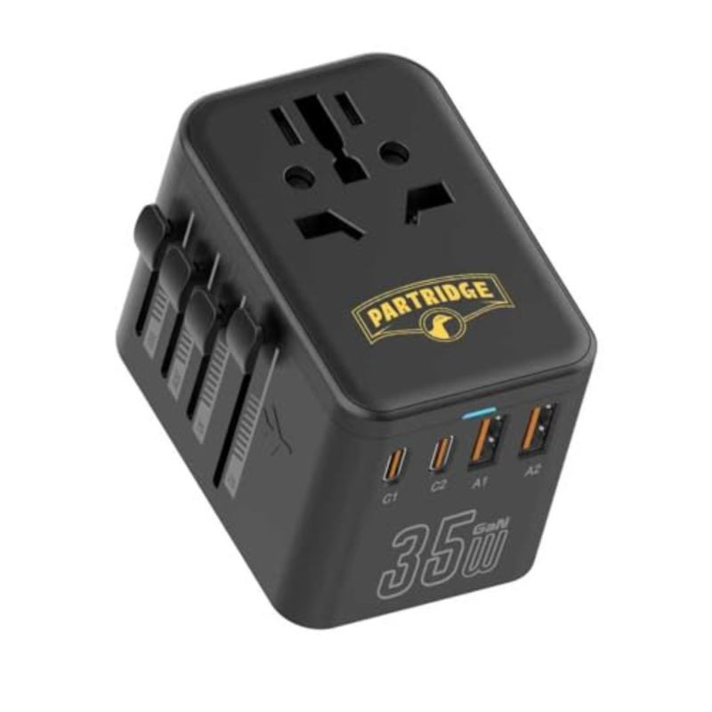 محول سفر عالمي، شحن سريع من النوع C بقدرة 35 وات، 4 منافذ USB، متوافق مع منافذ المملكة المتحدة/الاتحاد الأوروبي/الولايات المتحدة/أستراليا، شاحن مقبس الكمبيوتر المحمول اللوحي المحمول، محول عالمي، أسود - Image 2