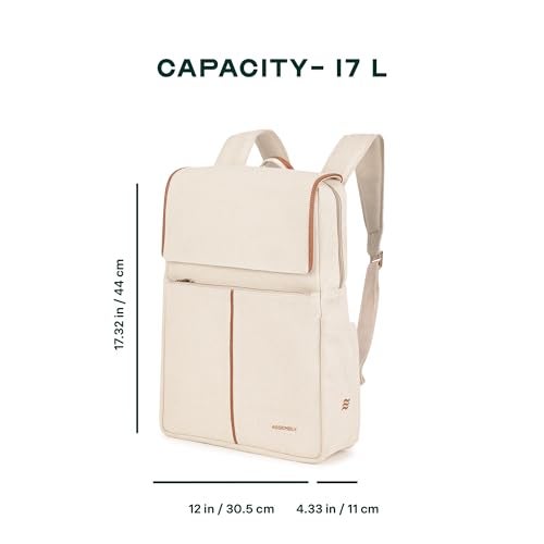 THE ASSEMBLY Assembly Iris Backpack for Women, Cotton Canvas with Leatherette, Felt-Lined 15.6" Laptop Sleeve, Hidden Pocket & Trolley Sleeve Biege - Image 4