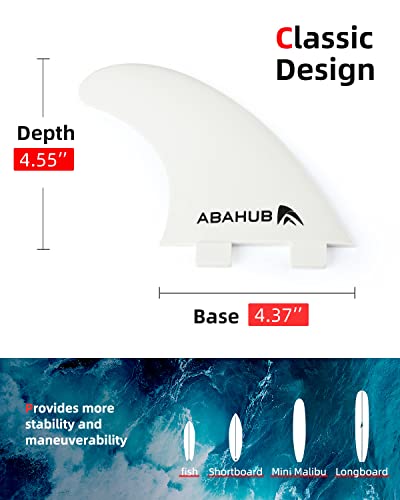Abahub Surfboard Thruster Fins Set Compatible with FCS Style Fin Box Fiberglass Reinforced G5 Surf Fins for Surf Boards Surfing Longboard Shortboard Comes with Screws Wax Comb and Key White - Image 3
