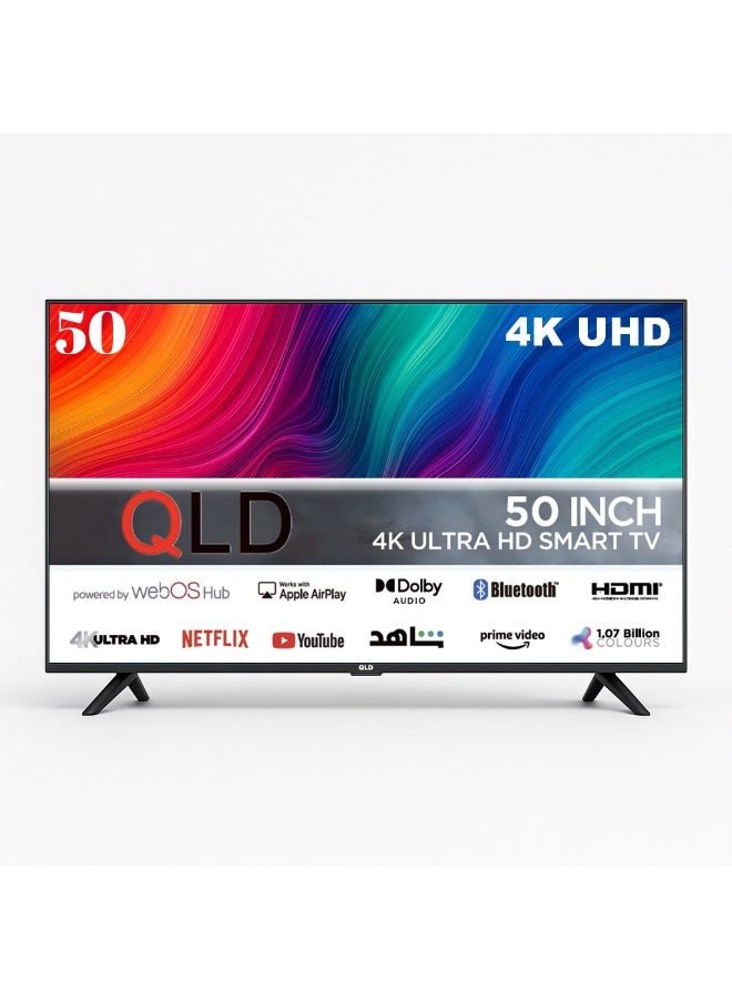 QLD تلفزيون 50 بوصة فريملس DLED 4K UHD، شاشة ذكية Smart TV، نظام webOS Hub، ريموت ماجيك، نسبة تباين 3000:1، زاوية مشاهدة 176° – موديل QLDT-50S4KW1 - Image 1
