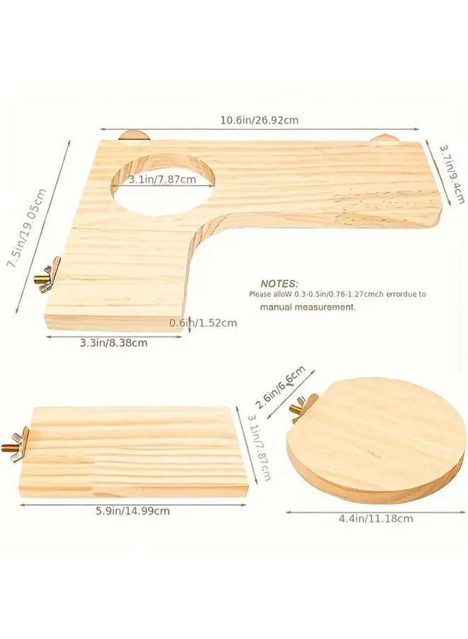 3 قطع من ملعب الهامستر الخشبي مع منصة على شكل L وإكسسوارات قفص بفتحة مستديرة - Image 3
