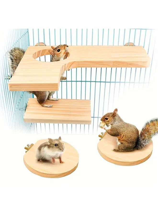 3 قطع من ملعب الهامستر الخشبي مع منصة على شكل L وإكسسوارات قفص بفتحة مستديرة - Image 2