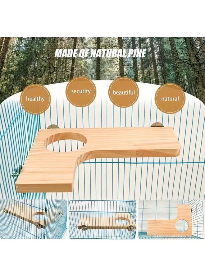 3 قطع من ملعب الهامستر الخشبي مع منصة على شكل L وإكسسوارات قفص بفتحة مستديرة - Image 5