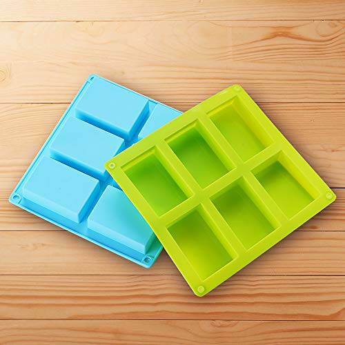 TDHDIKE 3 Pack Silicone Soap Molds(Blue & Pink & Green), 6 Cavities Silicone Baking Mold DIY Handmade Soap Making, Muffin, Loaf, Brownie, Cornbread and More - Image 5