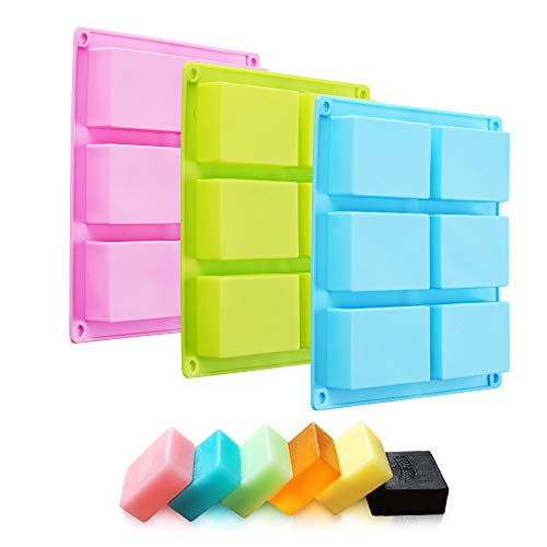 TDHDIKE 3 Pack Silicone Soap Molds(Blue & Pink & Green), 6 Cavities Silicone Baking Mold DIY Handmade Soap Making, Muffin, Loaf, Brownie, Cornbread and More - Image 3