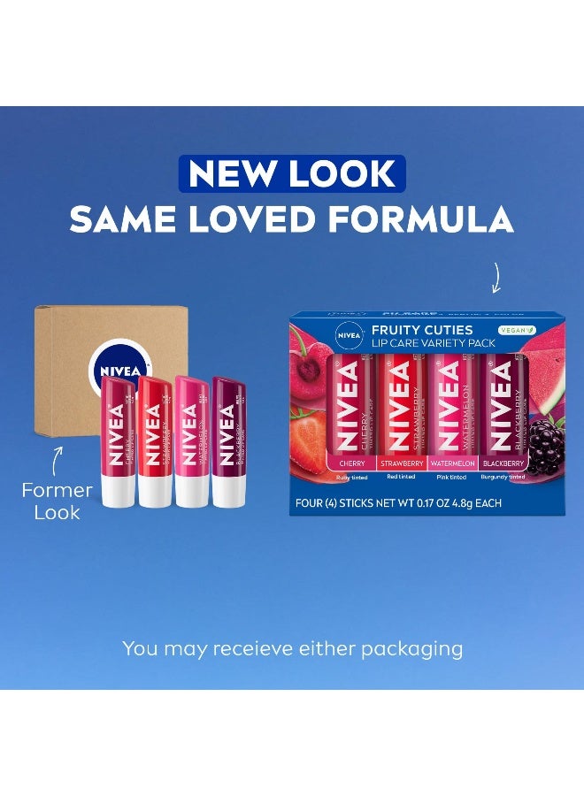 NIVEA Lip Care Fruity Tinted Lip Balm Variety Pack Cherry Strawberry Blackberry and Watermelon Flavors 3in1 Moisture Repair and Color 017 Oz Stick Pack of 4 - Image 2