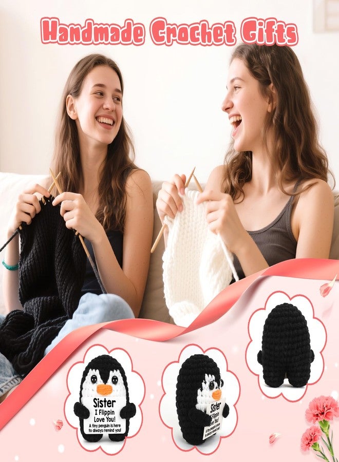 CryCarrot Sister Gifts for Birthday Easter Mothers Day, Mini Funny Handmade Crochet Penguin Gifts for Sister from Sisters, I Love You Big Little Soul Sisters Women Girls Emotional Cute Decor - Image 3