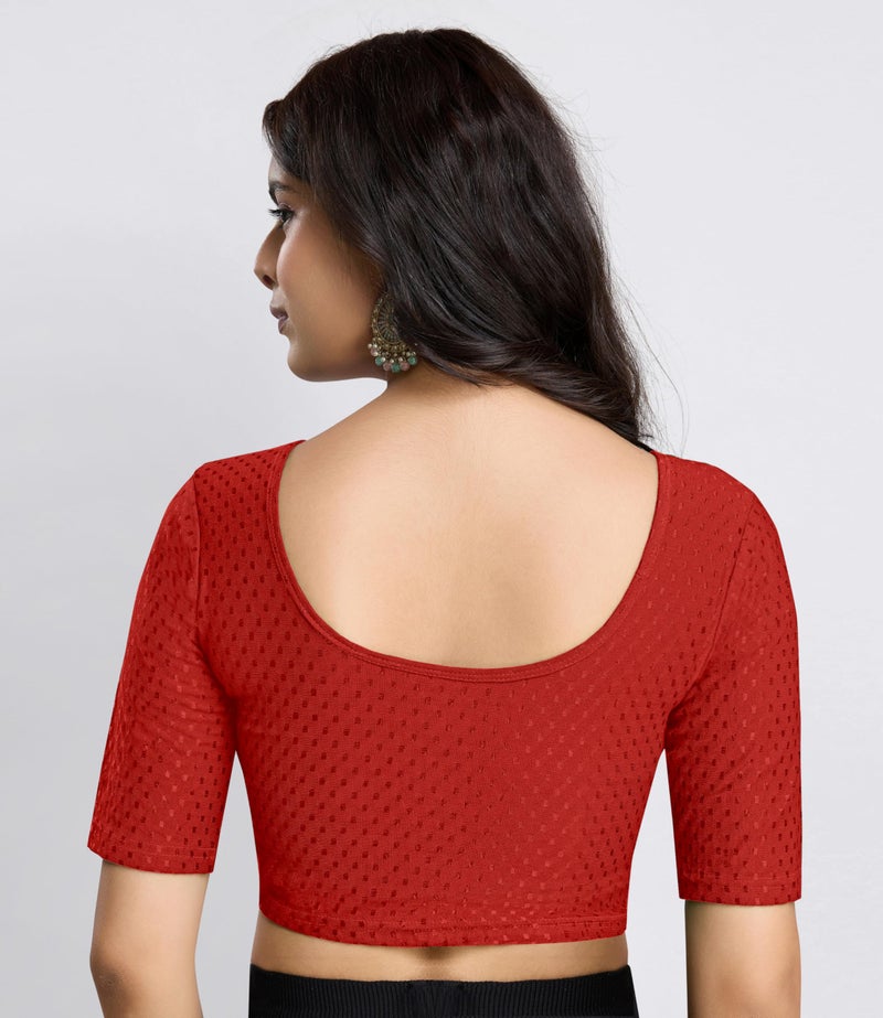 TRENDMALLS Women's Dobby Pure Cotton Elastin Stretchable Readymade Blouse (B01-Red-XL) - Image 2