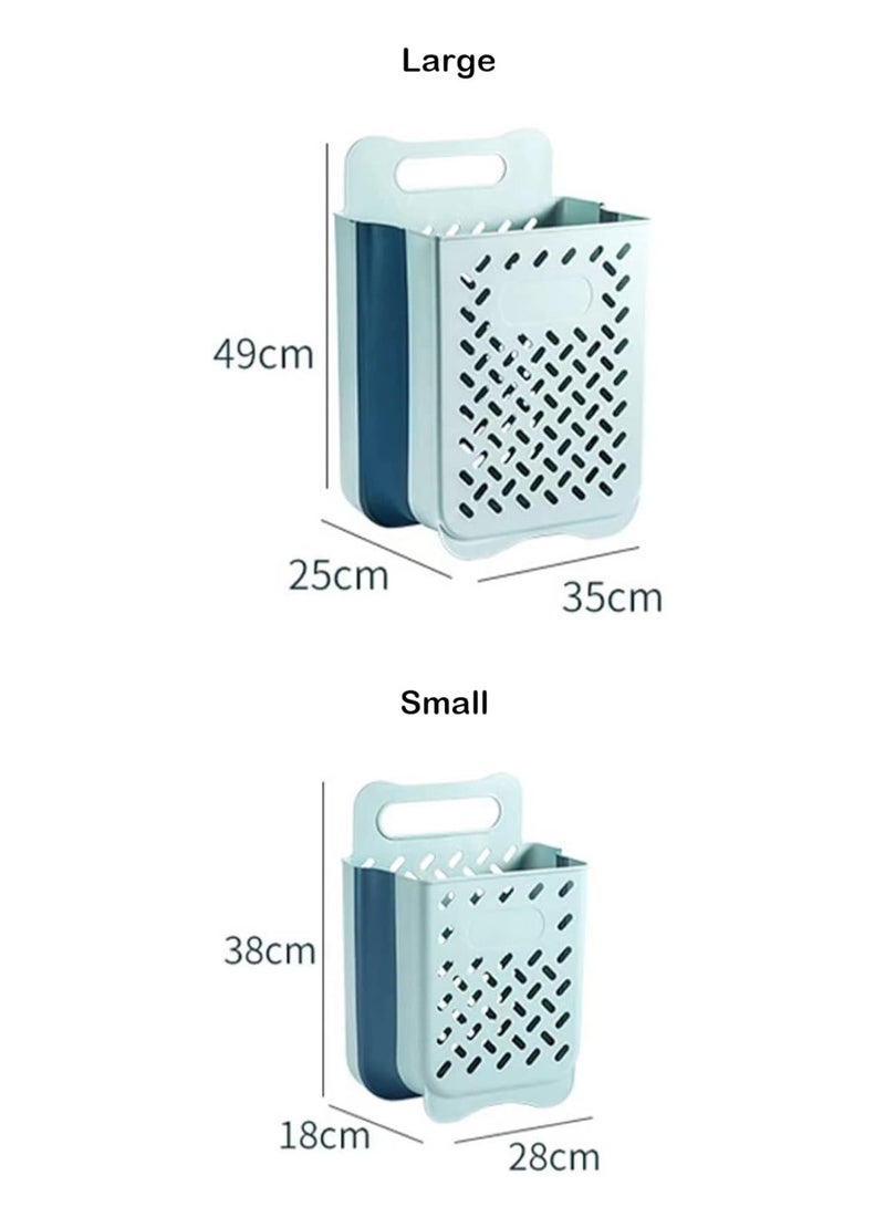 سلة غسيل بلاستيكية قابلة للطي بتصميم معلق على الحائط، سلة متينة مقاومة للماء مع مقبض حمل - Image 2