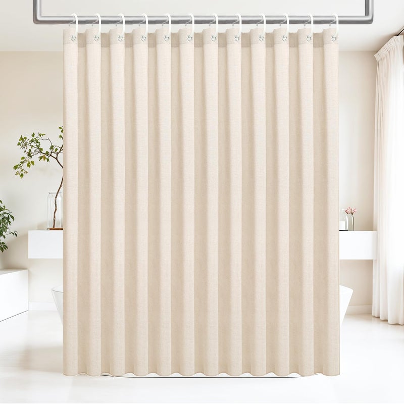 Ga-Geetopia Linen Textured Shower Curtain Set with Hooks, Boho Farmhouse Bath Shower Curtains for Beige Bathroom Neutral Cloth, Hotel Luxury, Weighted Hem, 72W x 72L, Cream - Image 1