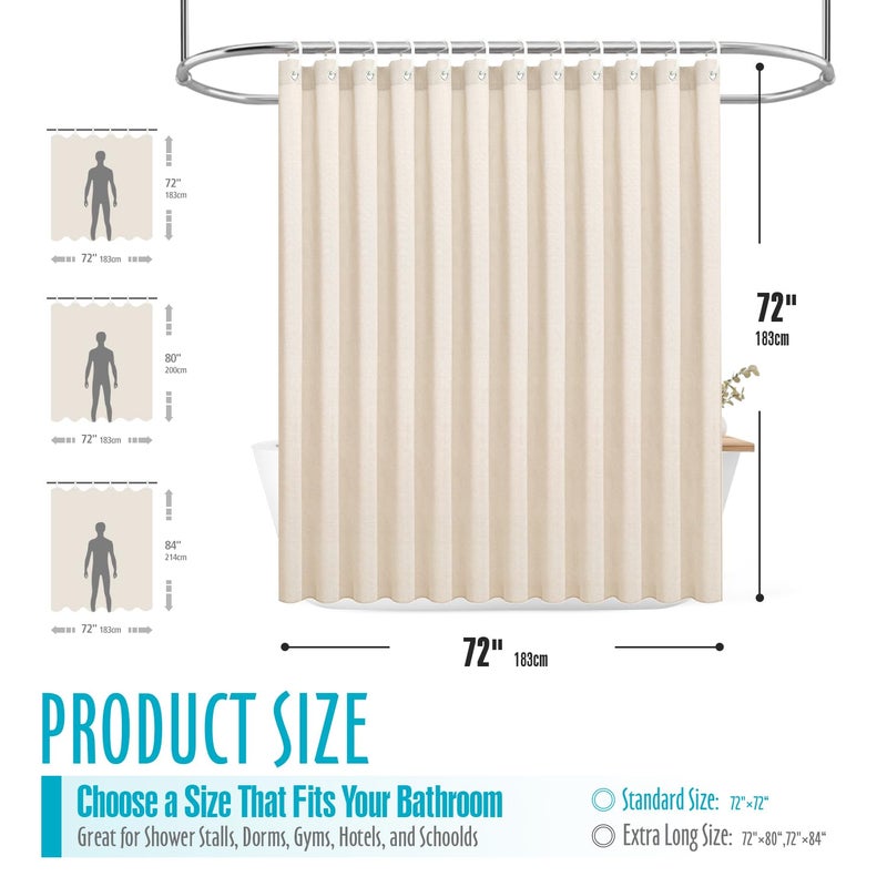 Ga-Geetopia Linen Textured Shower Curtain Set with Hooks, Boho Farmhouse Bath Shower Curtains for Beige Bathroom Neutral Cloth, Hotel Luxury, Weighted Hem, 72W x 72L, Cream - Image 2