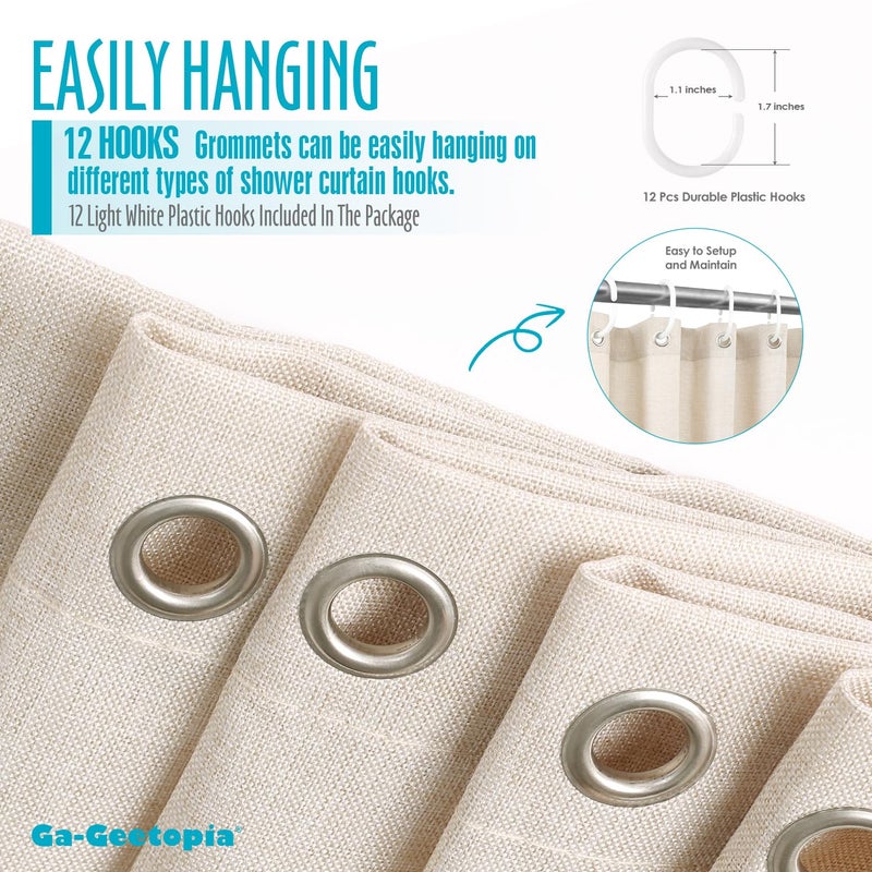 Ga-Geetopia Linen Textured Shower Curtain Set with Hooks, Boho Farmhouse Bath Shower Curtains for Beige Bathroom Neutral Cloth, Hotel Luxury, Weighted Hem, 72W x 72L, Cream - Image 3