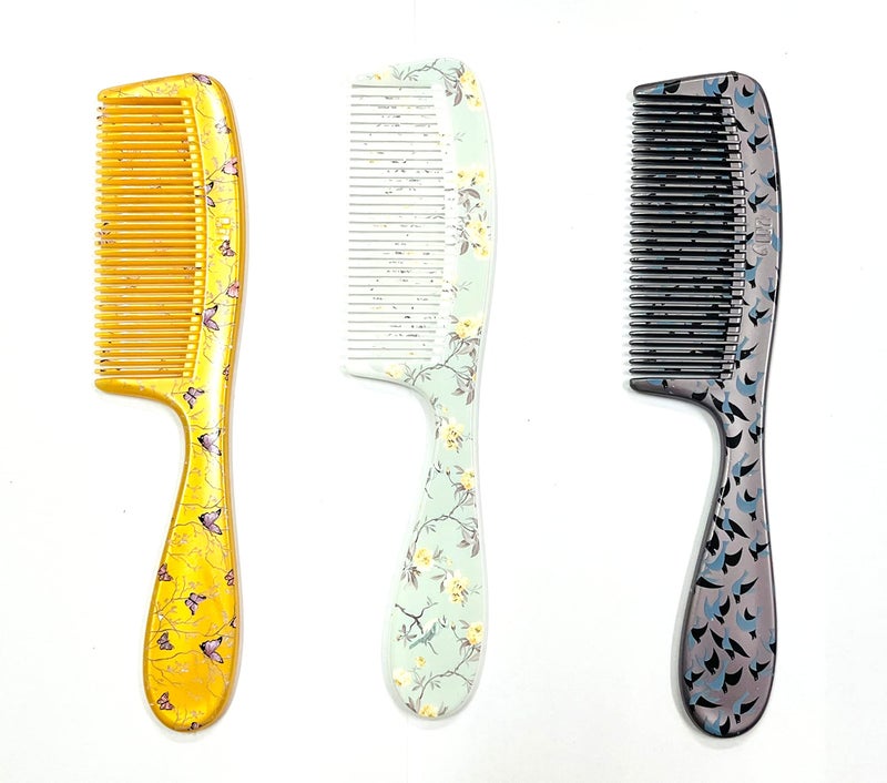 Maple Premium Grooming Dressing Detangling Handle Printed Hair Combs for Women,Men Multicolour Pack of 3 - Image 1