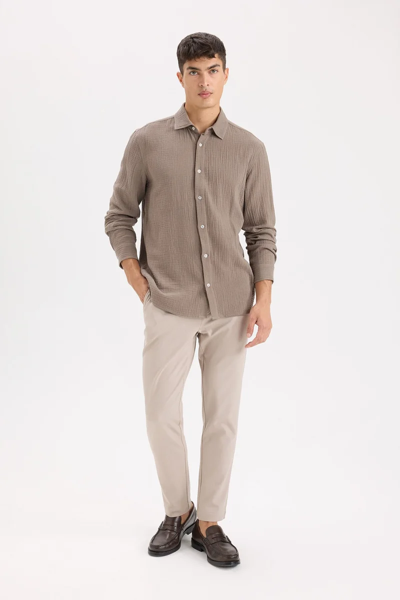 Defacto  Regular Fit Polo Collar Muslin Long Sleeve Shirt for Men | Best Price UAE
