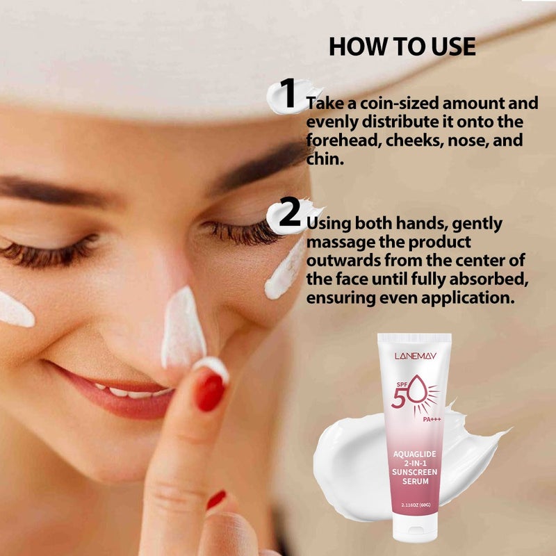 LANEMAY Watery 2-in-1 Protective Cream 60g SPF50+ PA+++ High-level Protective Cream with Moisturizing Essence - Image 4